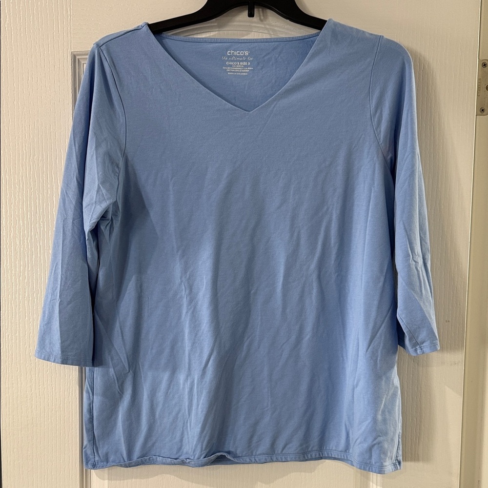 Chico's Sky Blue‎ V-Neck 3/4 Sleeve Shirt XL